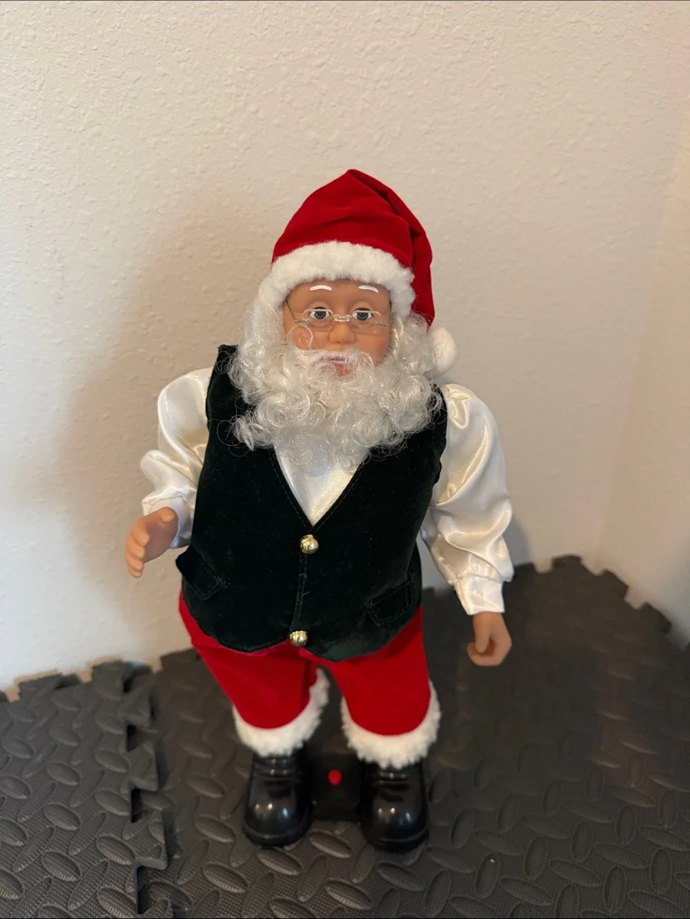Holiday Santa Doll in Red Hat, Red Pants and Green Vest